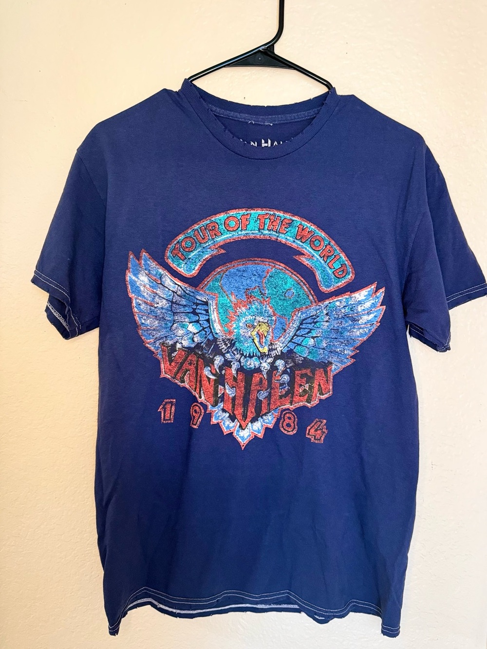 Van Helen Navy Short Sleeve Graphic Tee with Winged Globe Design